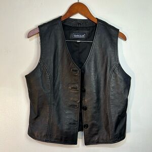 Vintage black leather vest large